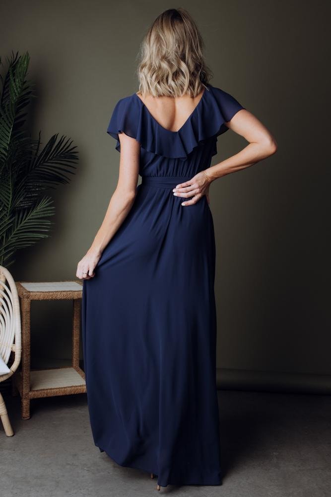 Katya Navy Chiffon Ruffle Maxi Dress for Women | Nursing Friendly