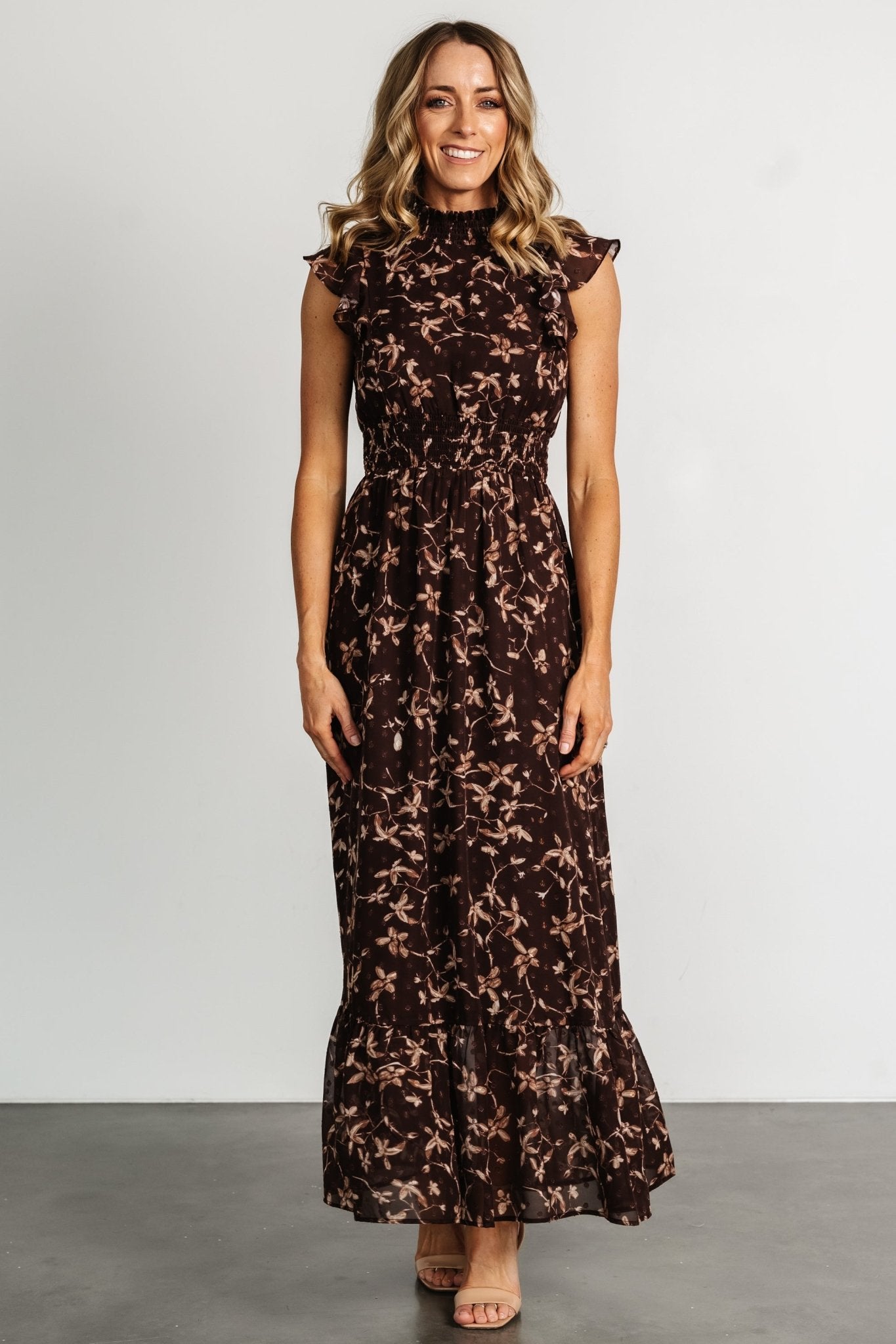 Baltic Born Kearny Ruffle Maxi Dress - Brown Floral Chiffon