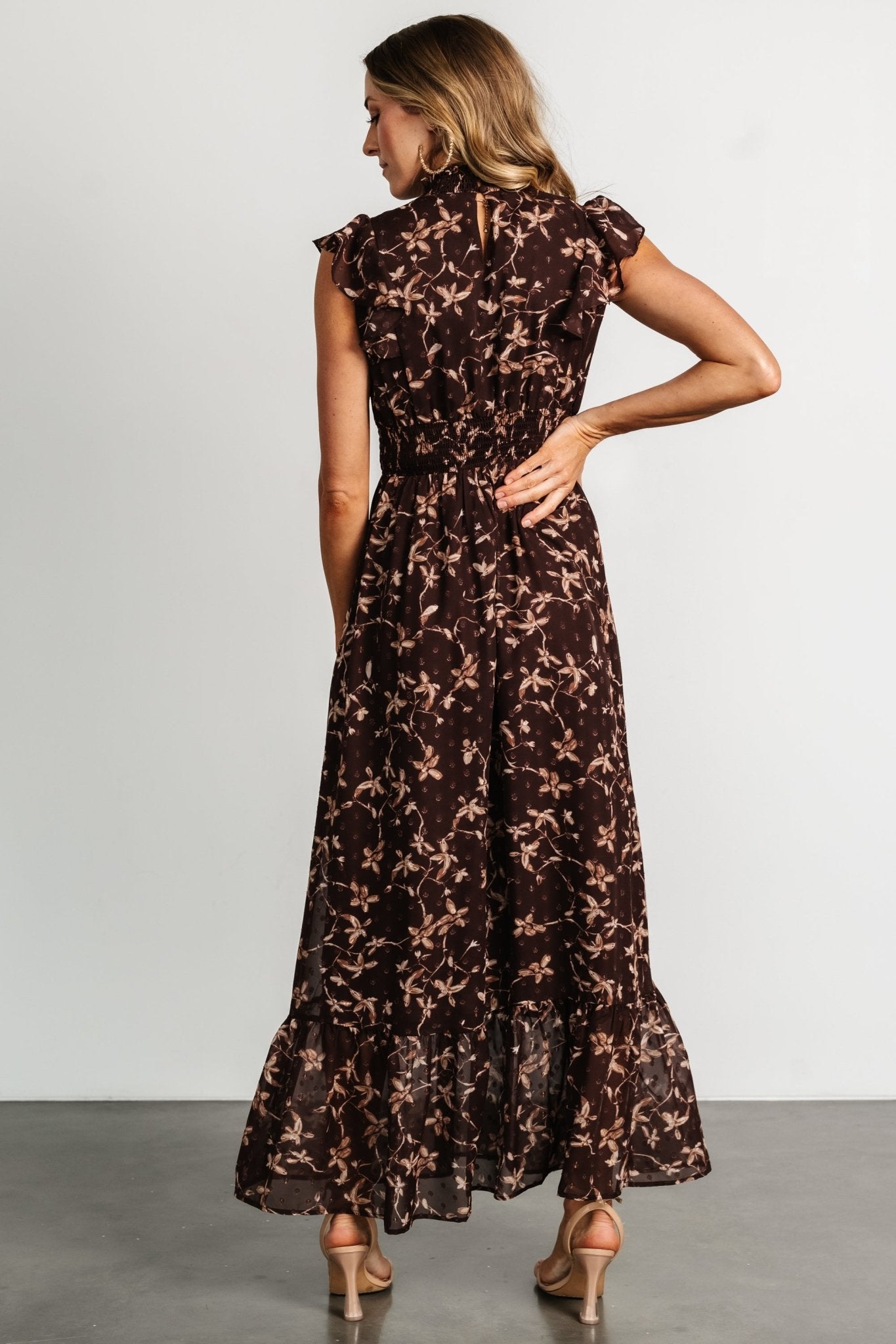 Baltic Born Kearny Ruffle Maxi Dress - Brown Floral Chiffon