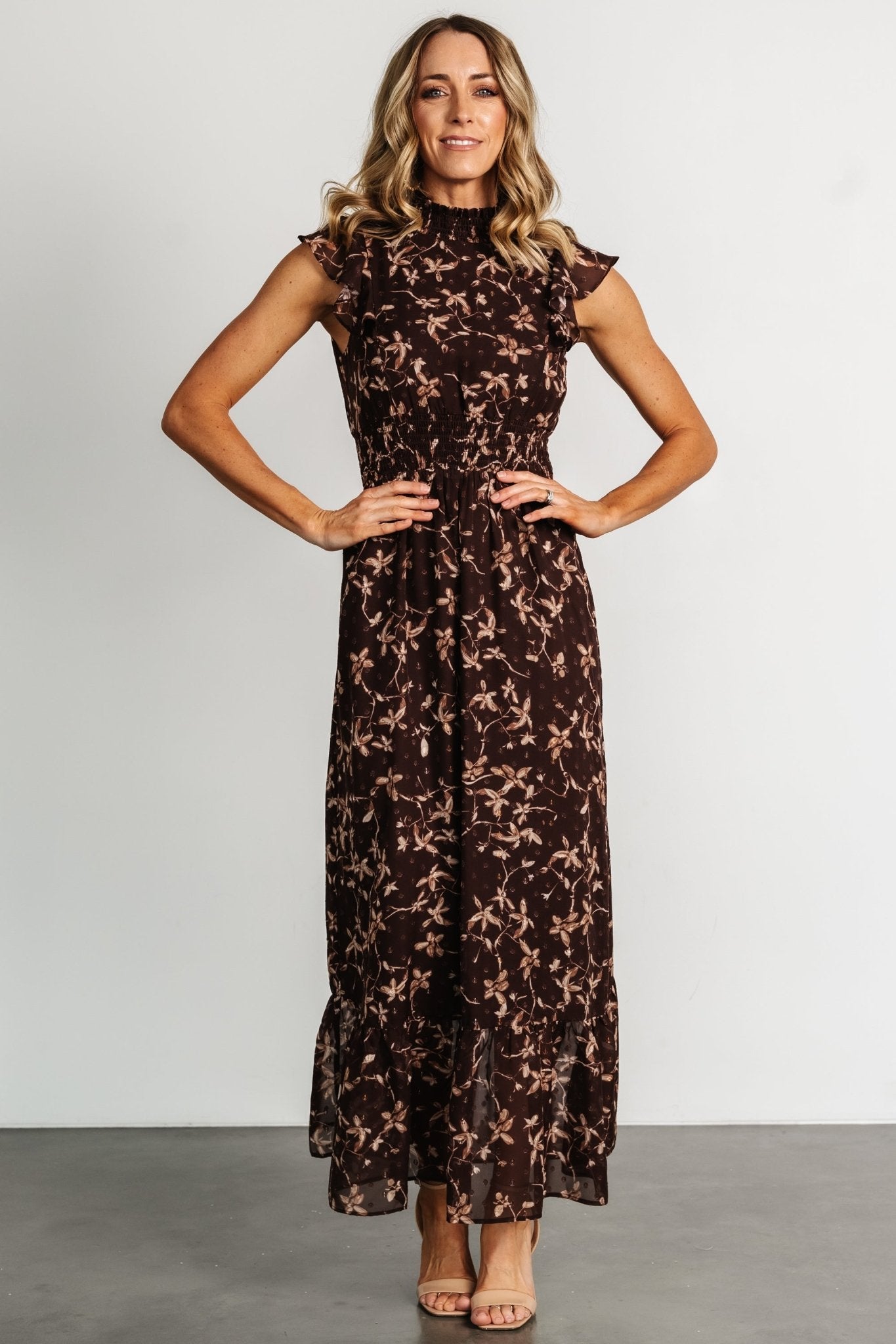 Baltic Born Kearny Ruffle Maxi Dress - Brown Floral Chiffon