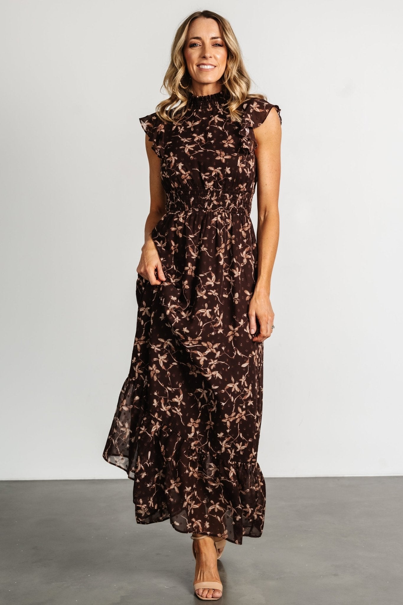 Baltic Born Kearny Ruffle Maxi Dress - Brown Floral Chiffon