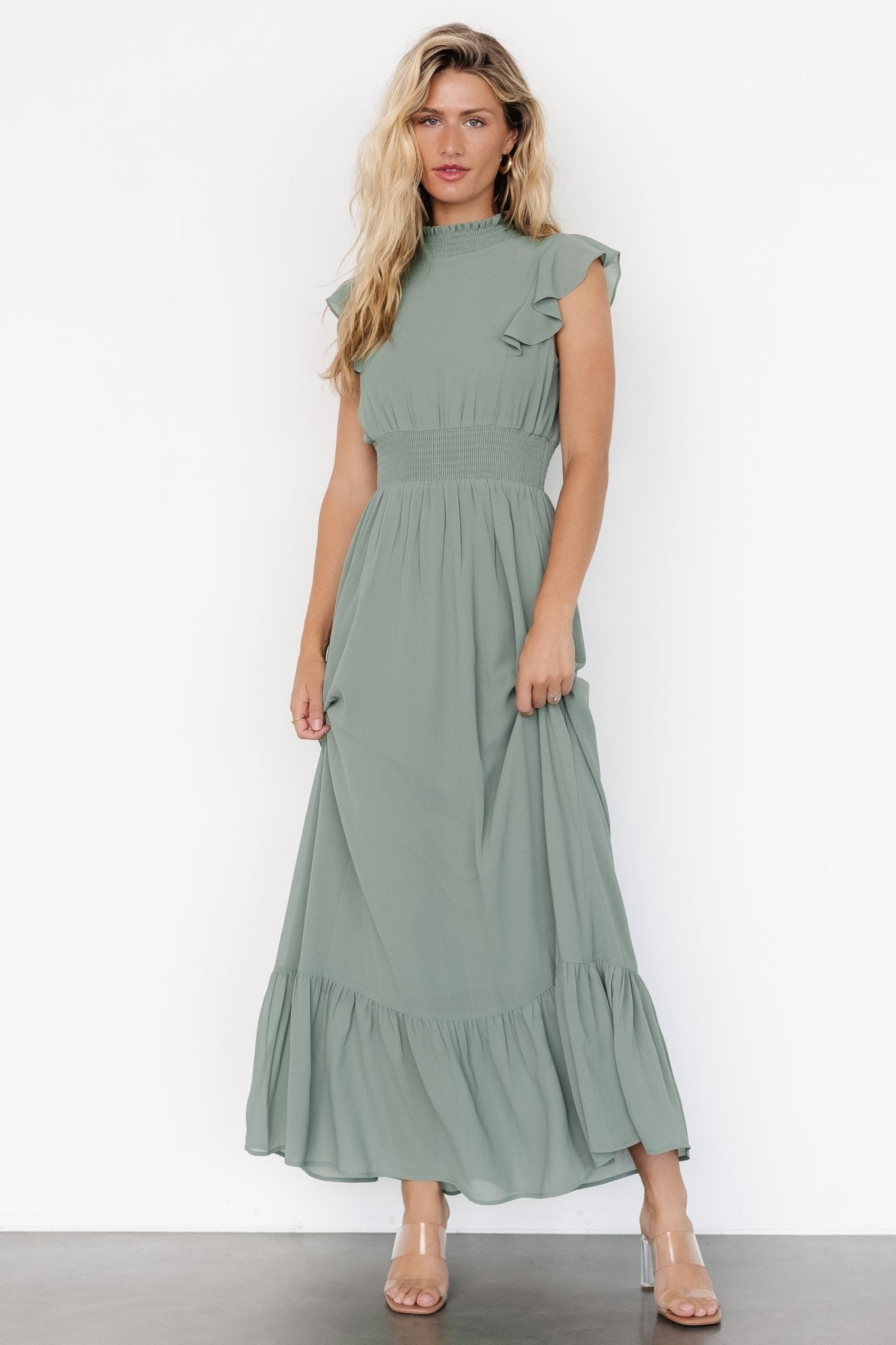 Baltic Born Kearny Ruffle Maxi Dress in Eucalyptus