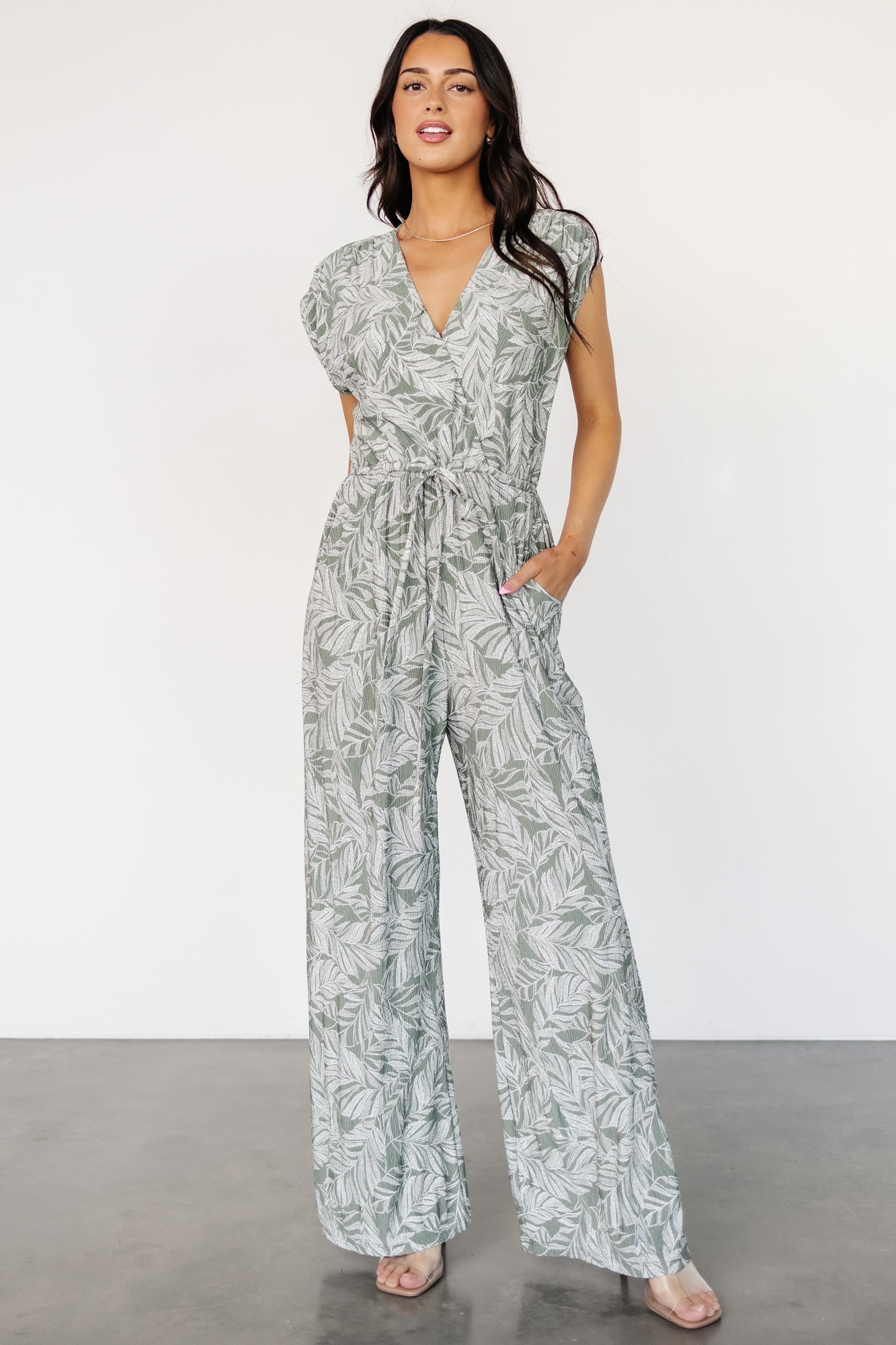 Green Print Kelani Jumpsuit - Nursing Friendly Vacation Outfit with Pockets