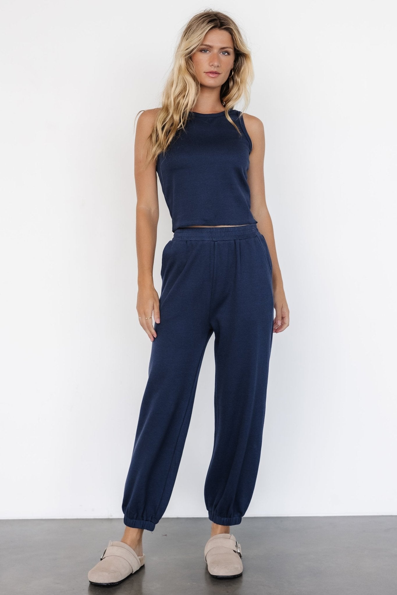 Navy Blue Kellen Knit Tank & Jogger Set - Lightweight & Comfortable