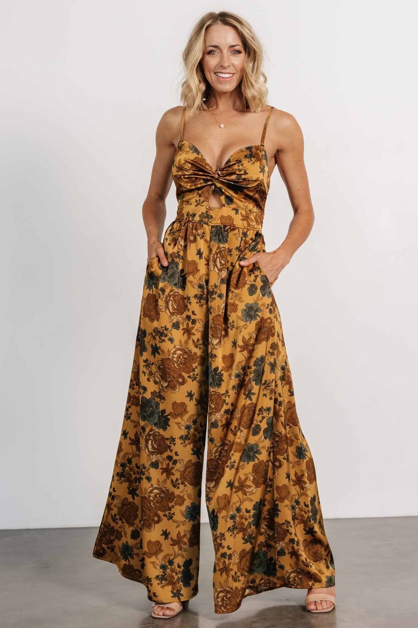 Baltic Born Khloe Gold Floral Wide Leg Jumpsuit