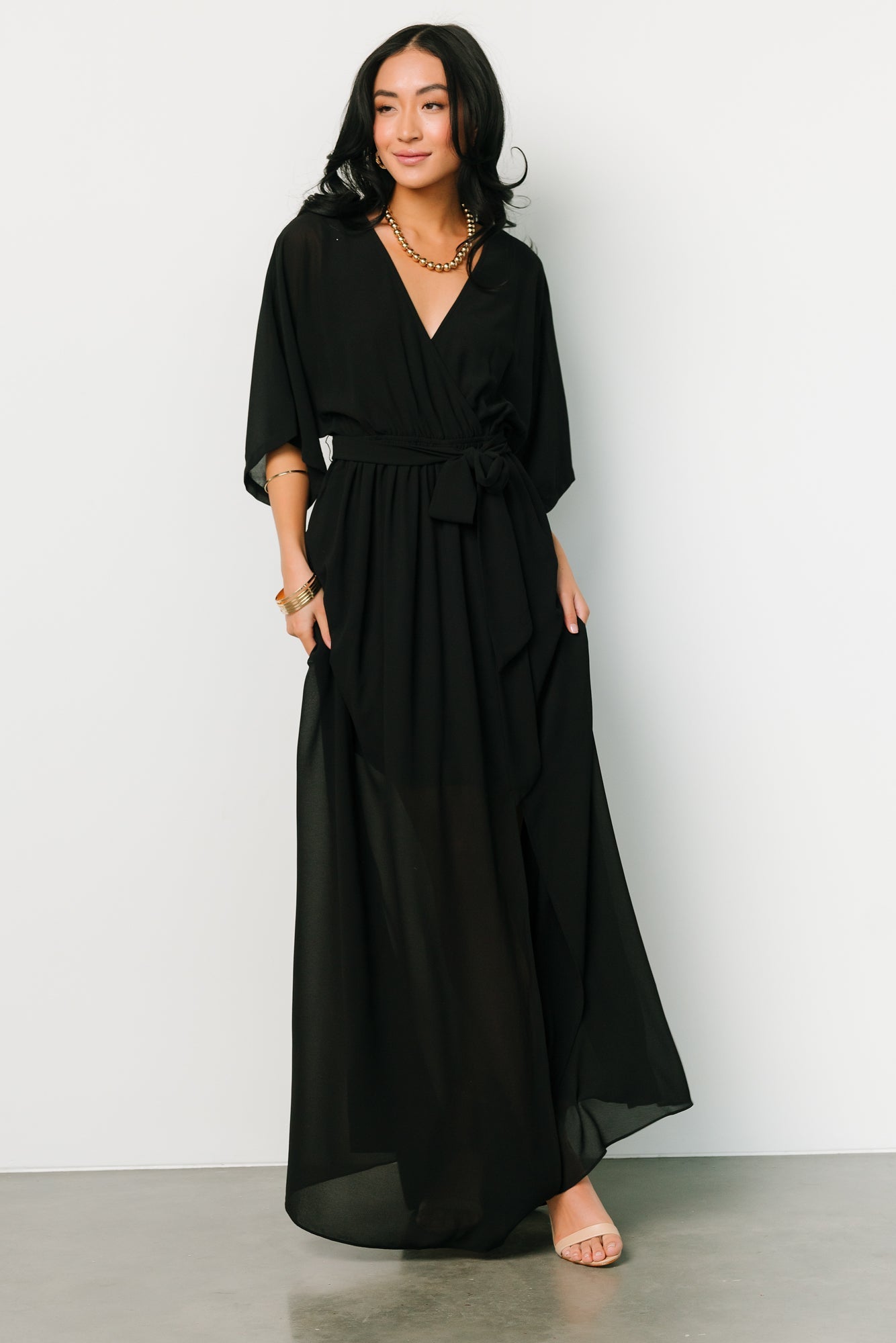 Black Kimono Maxi Dress with Slit – Kia Maternity & Nursing Friendly