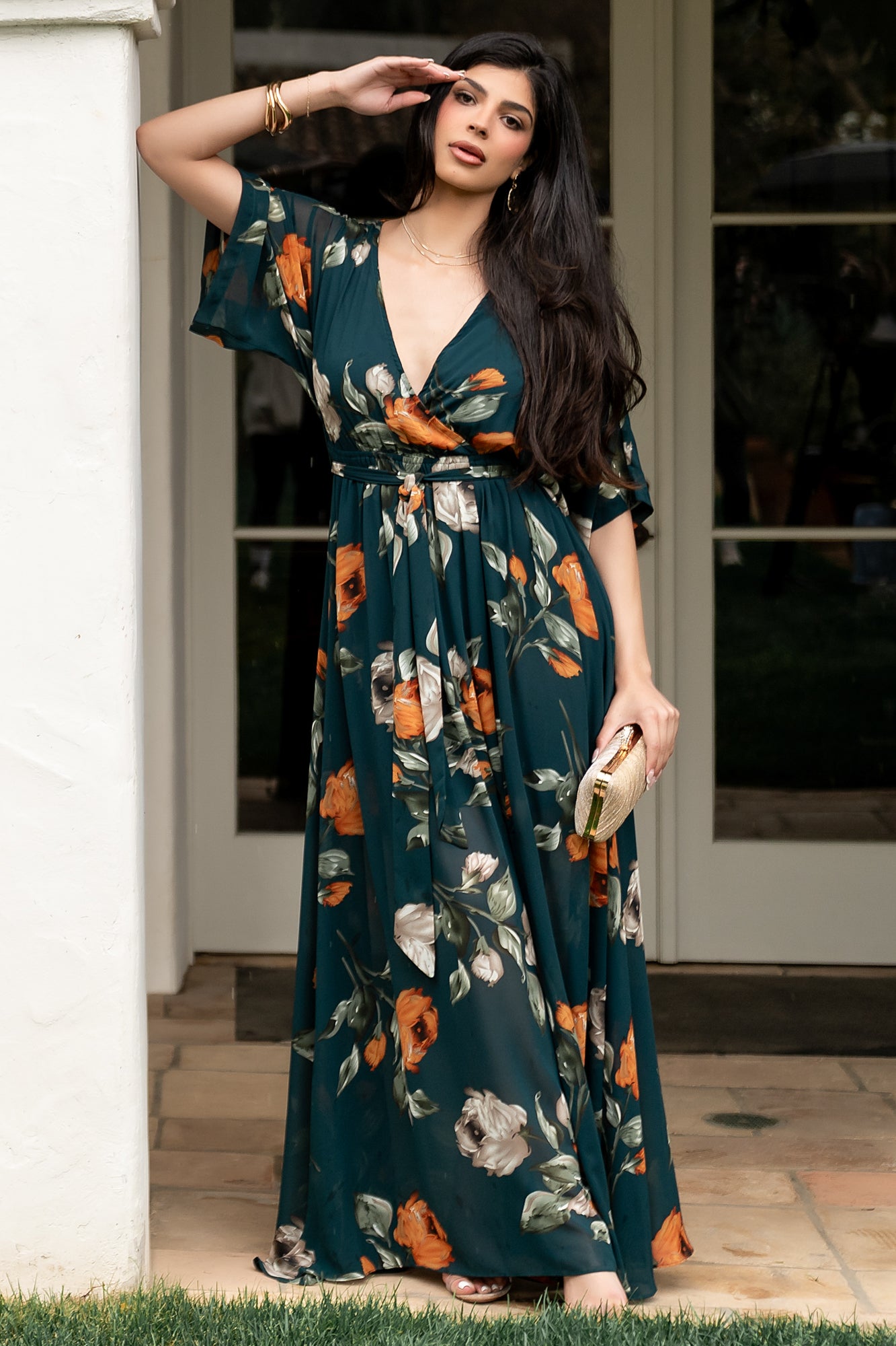 Baltic Born Kimono Maxi Dress with Floral Print & Elastic Waist