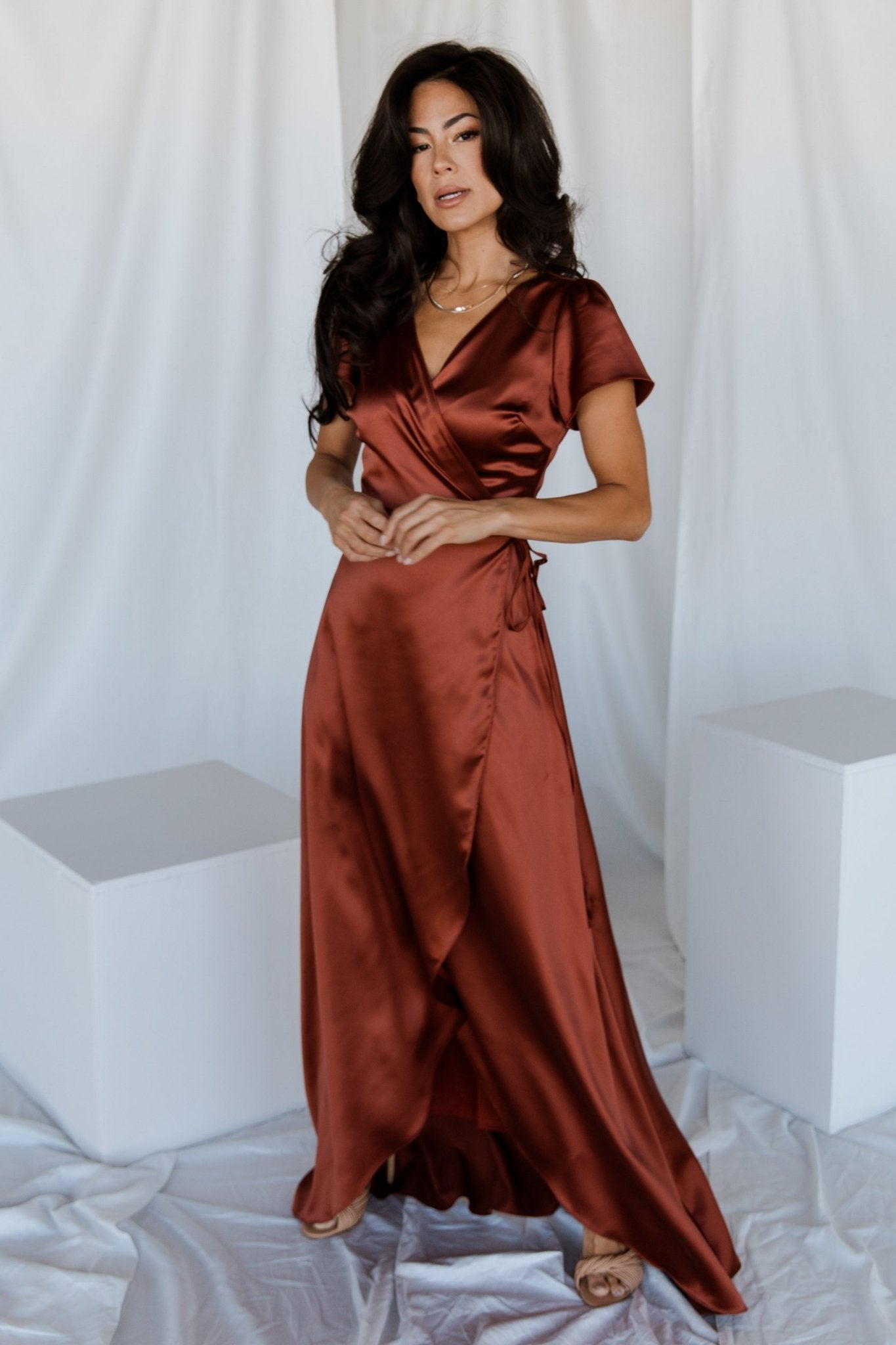 Women's Cinnamon Satin Wrap Gown - Baltic Born Exclusive