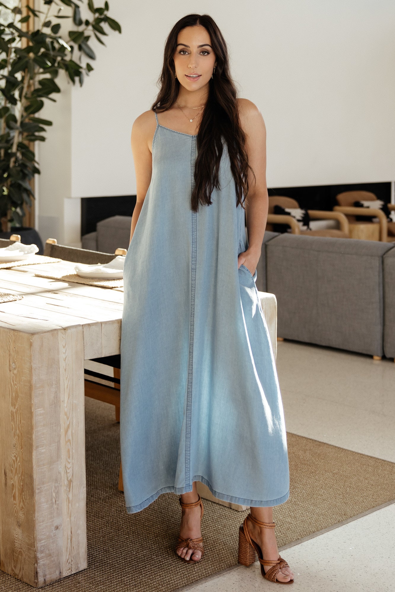 Denim Maxi Dress for Women – Kyla Relaxed Fit with Pockets