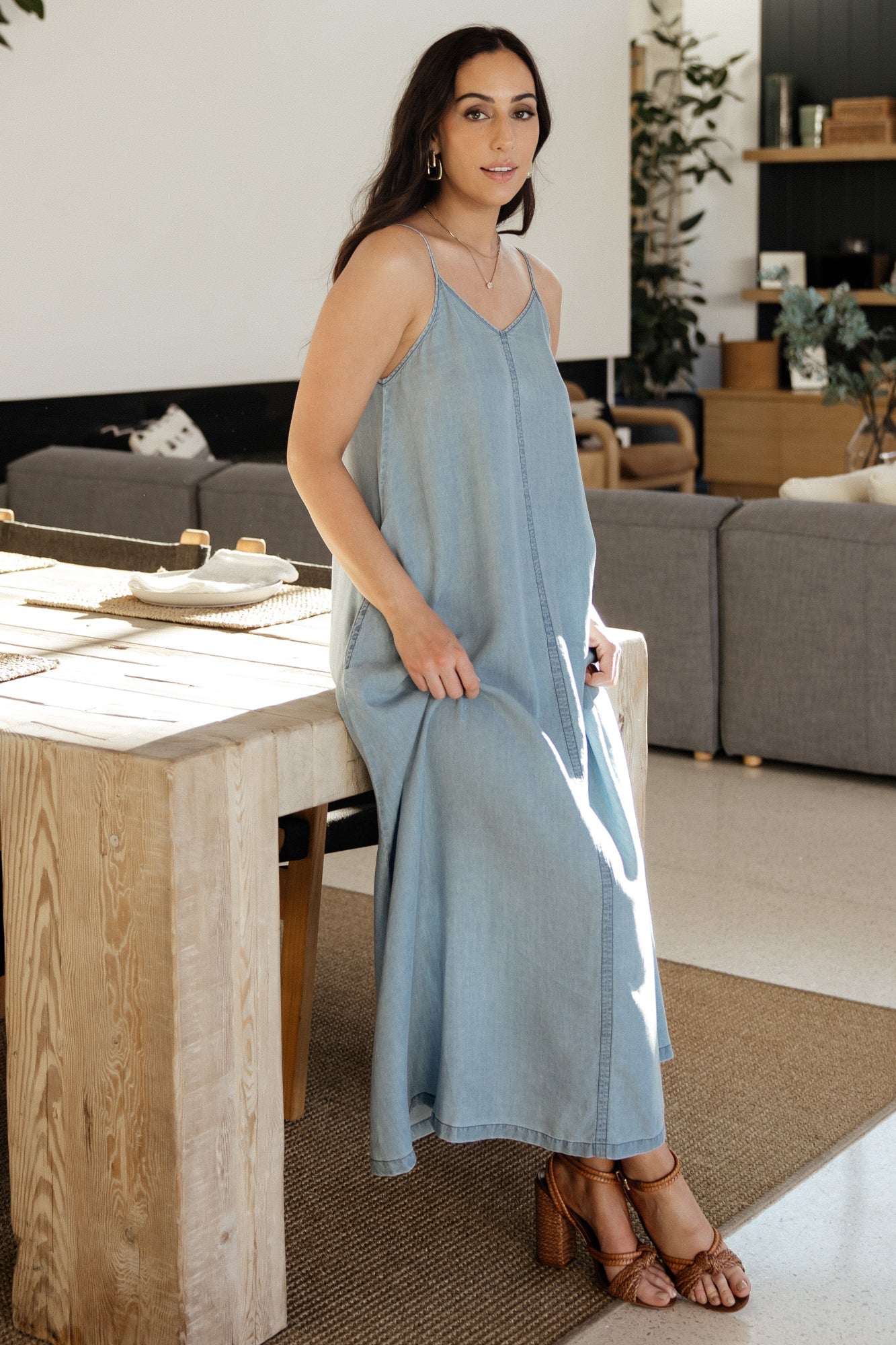 Denim Maxi Dress for Women – Kyla Relaxed Fit with Pockets