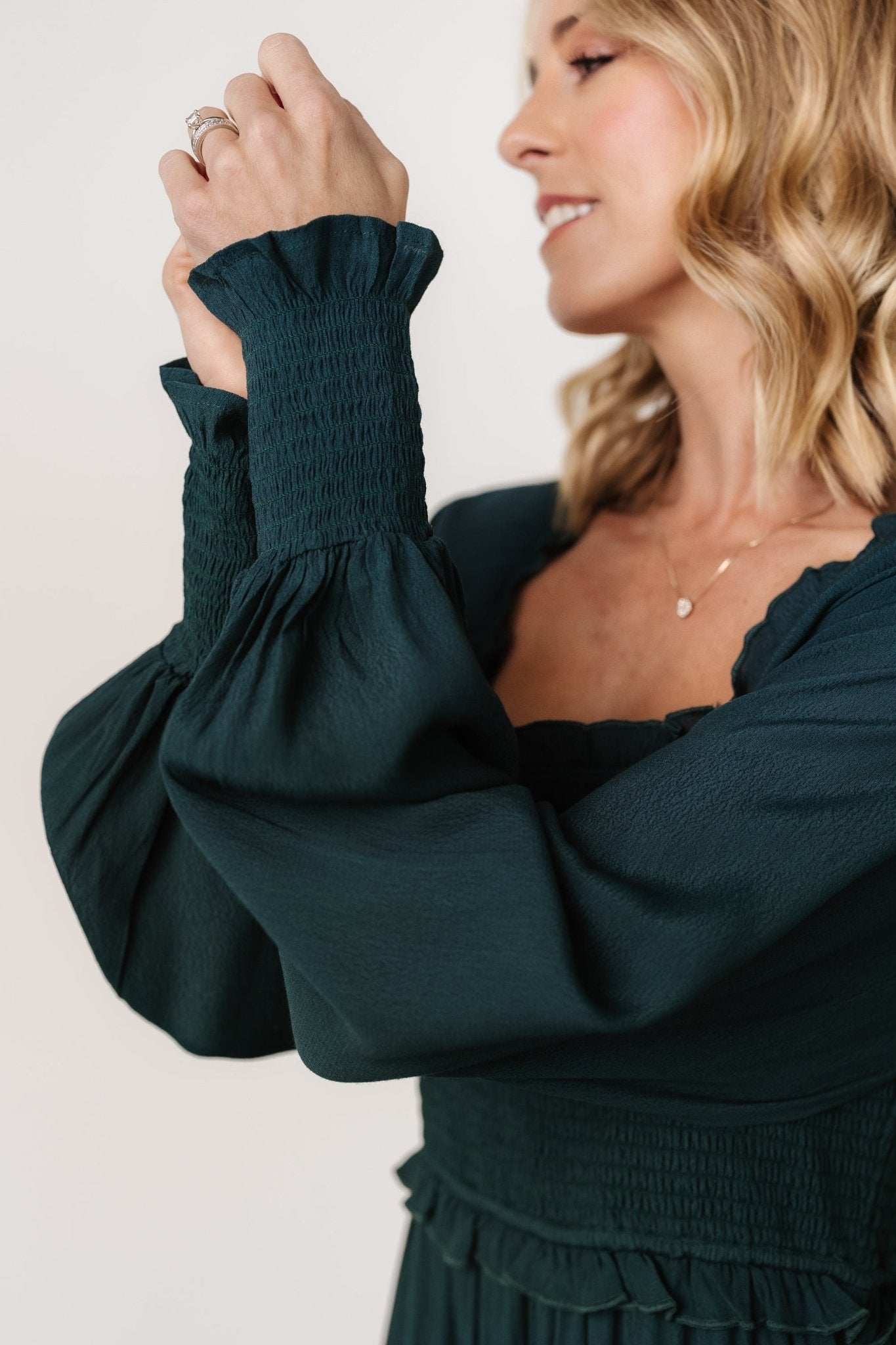 Dark Green Lana Smocked Maxi Dress with Ruffles