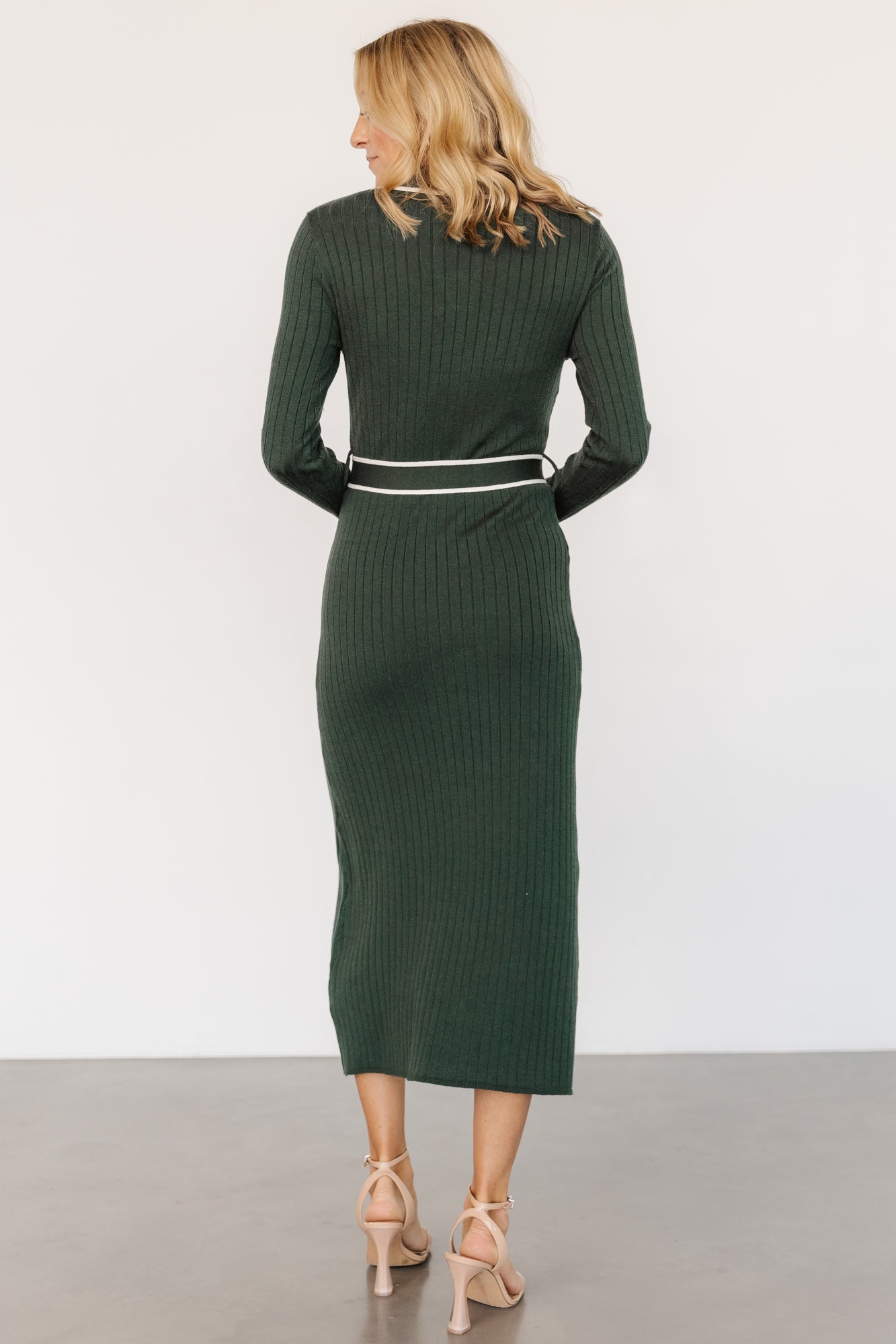 Baltic Born Green Ribbed Sweater Dress with Waist Sash