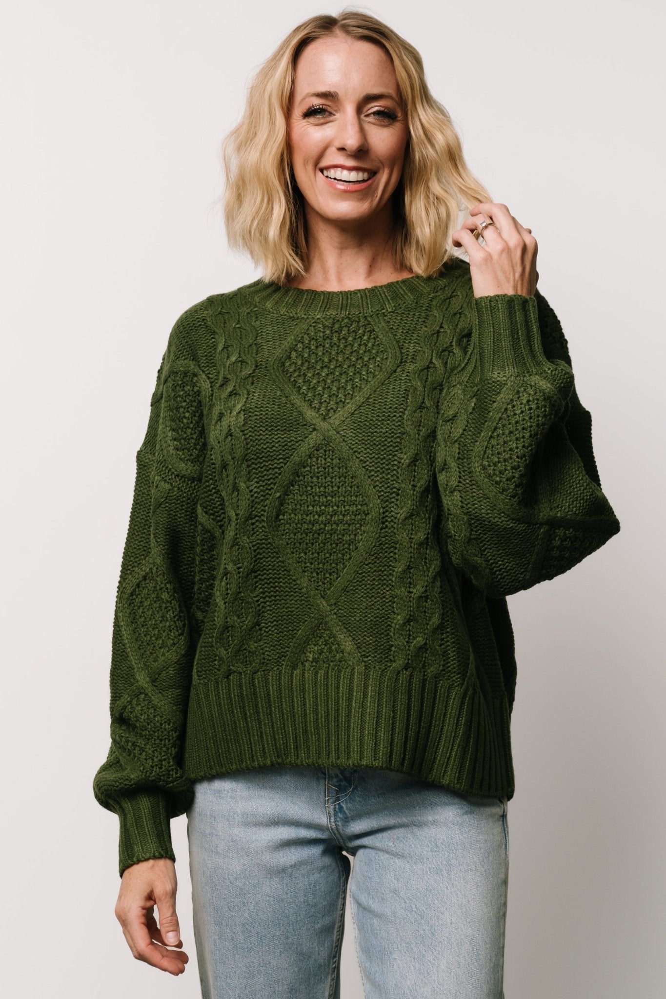 Anthony Cable Knit Sweater - Oversized Forest Green Women's Pullover