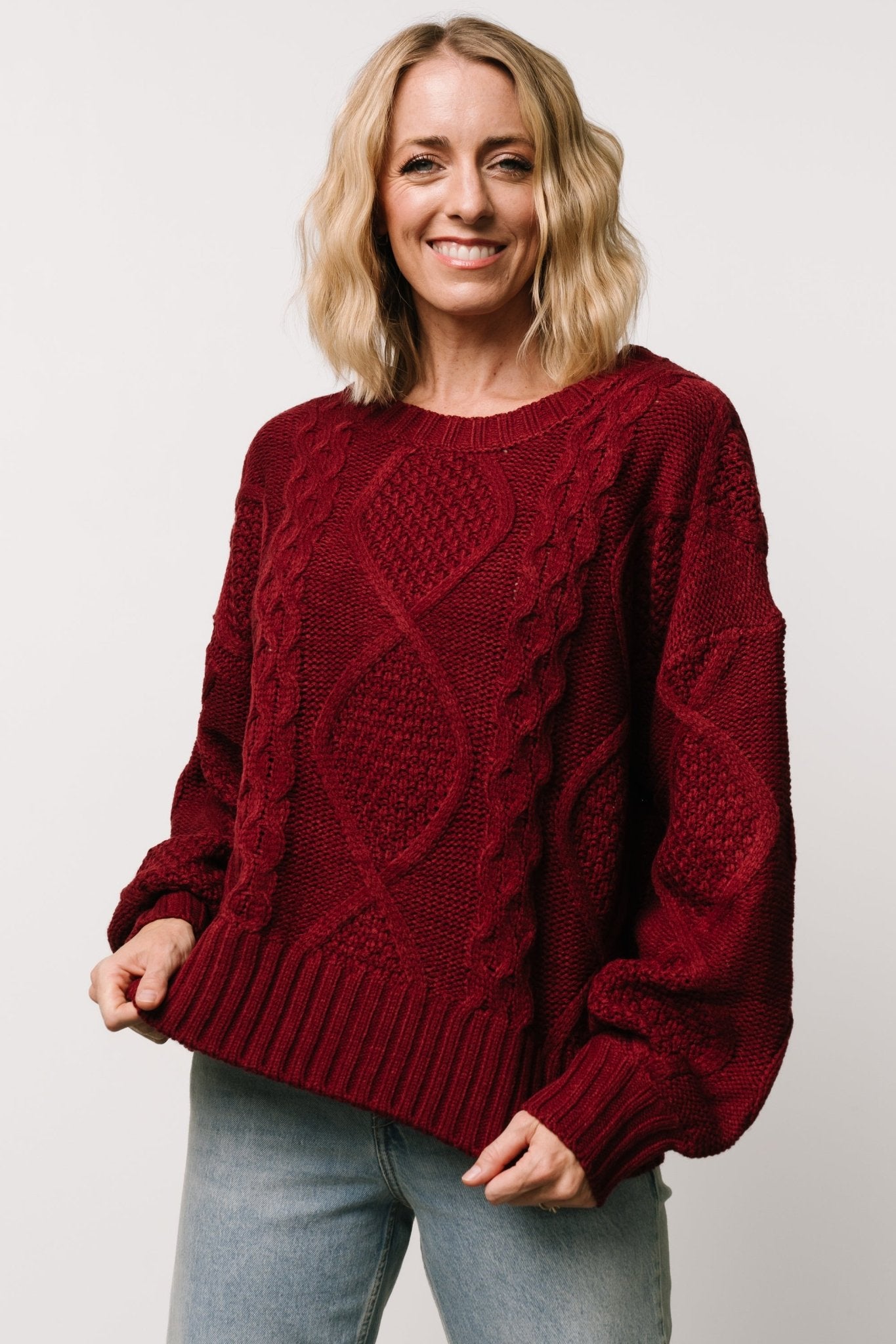 Anthony Cable Knit Sweater - Oversized Wine Pullover
