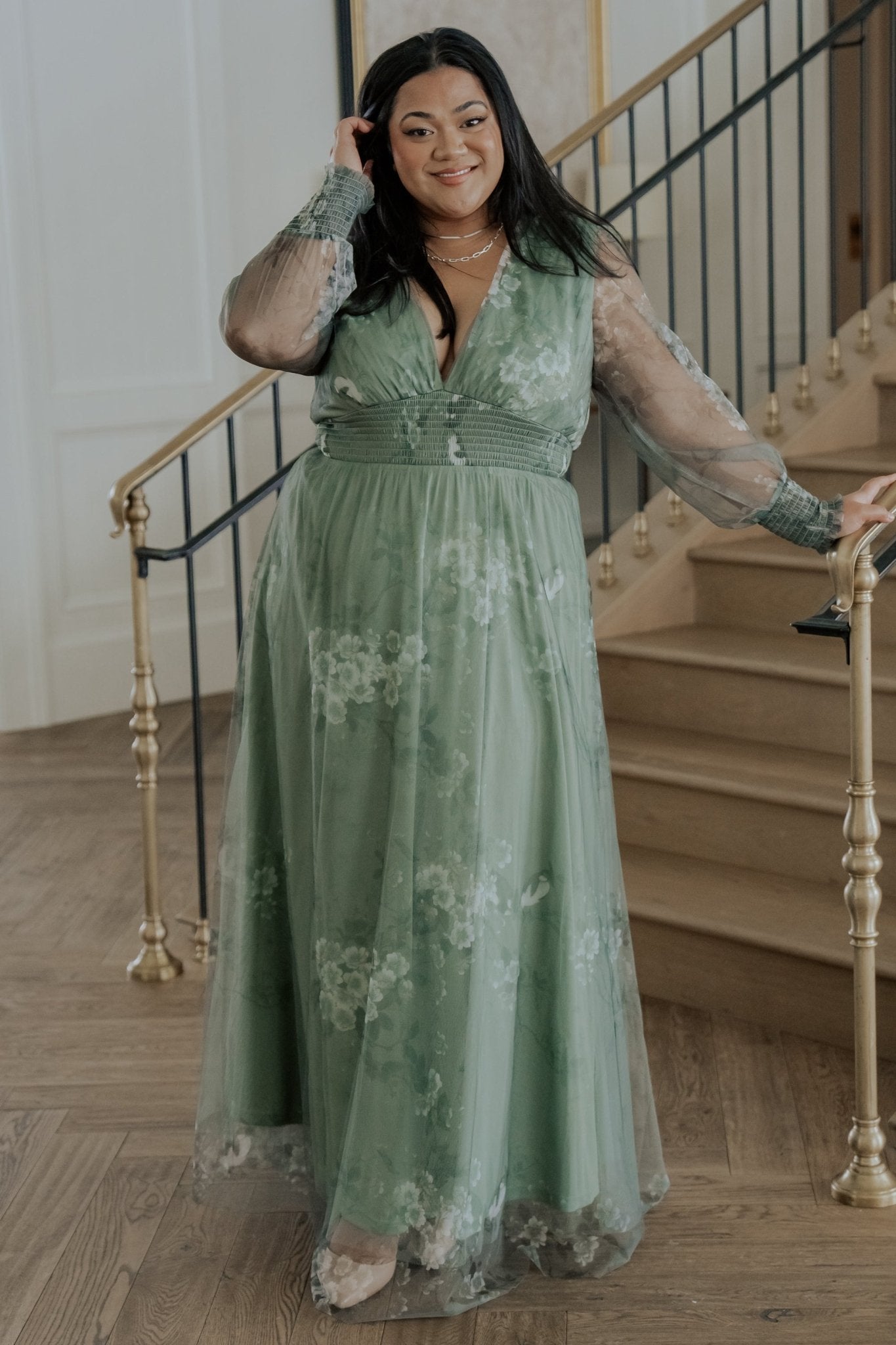 Baltic Born Layla Floral Tulle Maxi Dress in Dusty Green