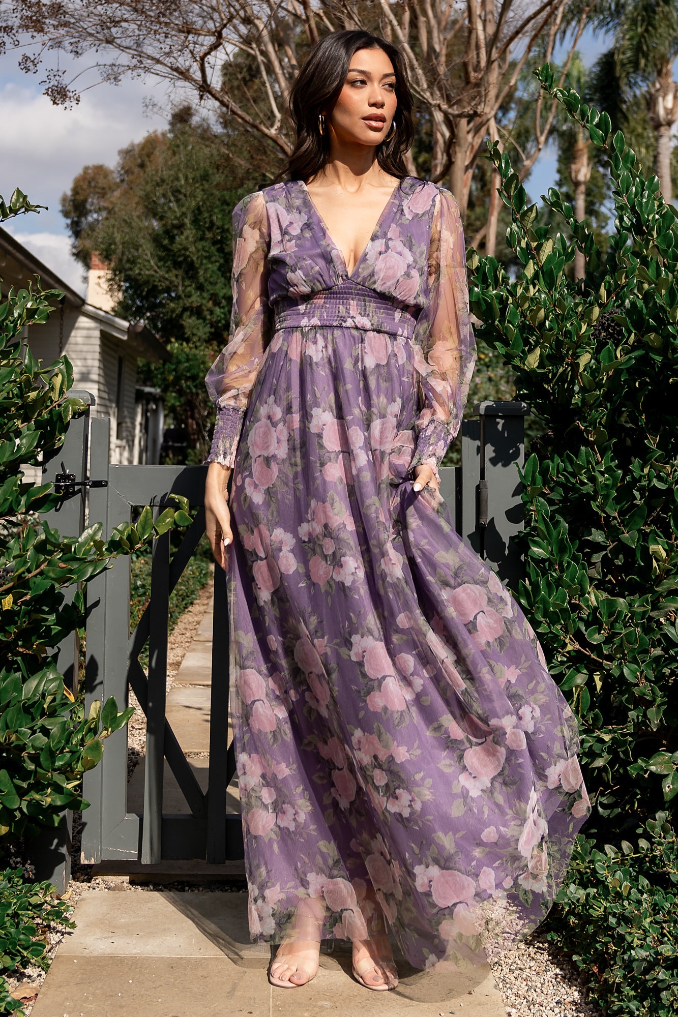 Lavender Floral Tulle Maxi Dress by Baltic Born | Bump Friendly
