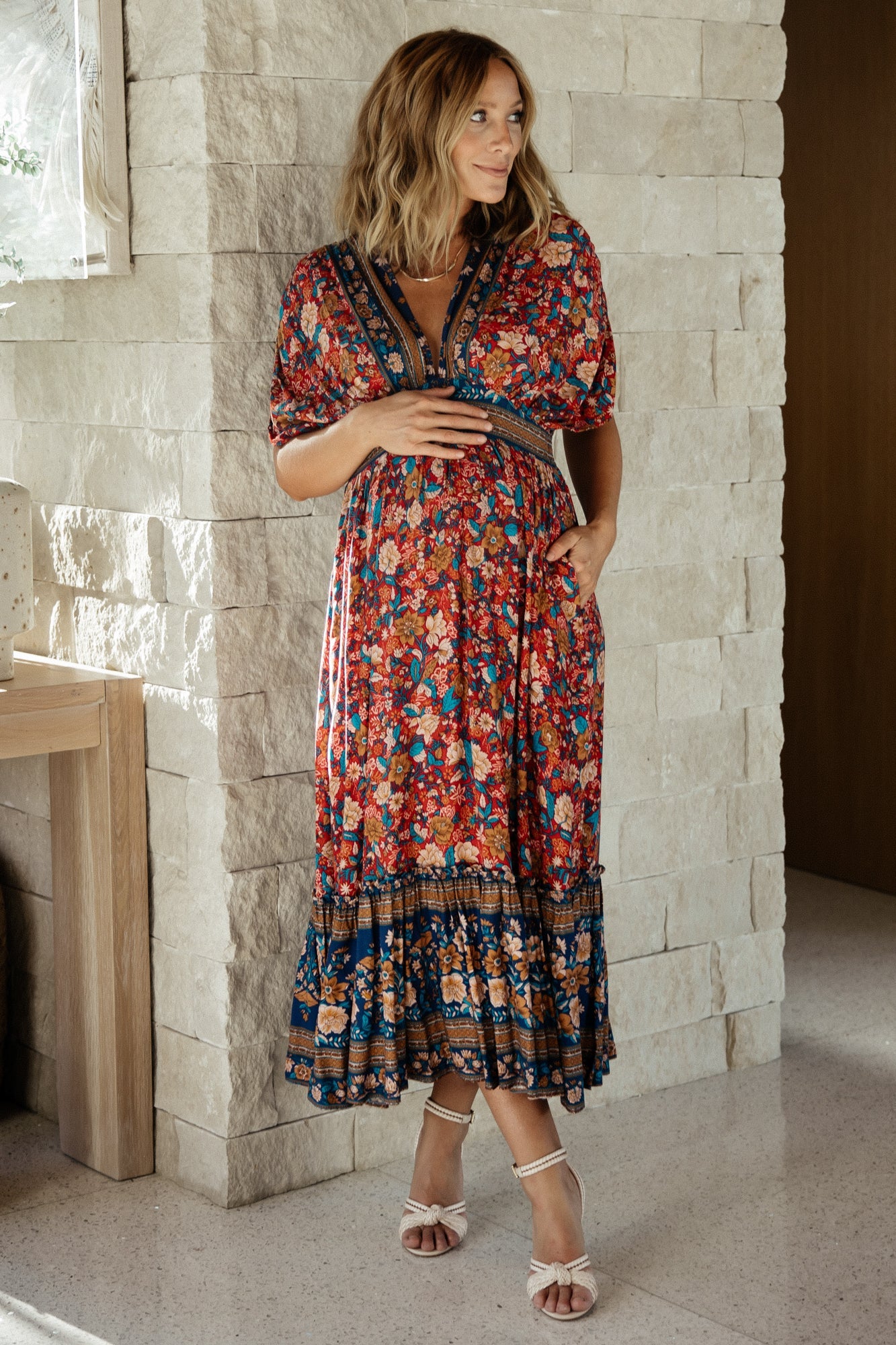 Baltic Born Leeanne Boho Floral Midi Dress with Pockets
