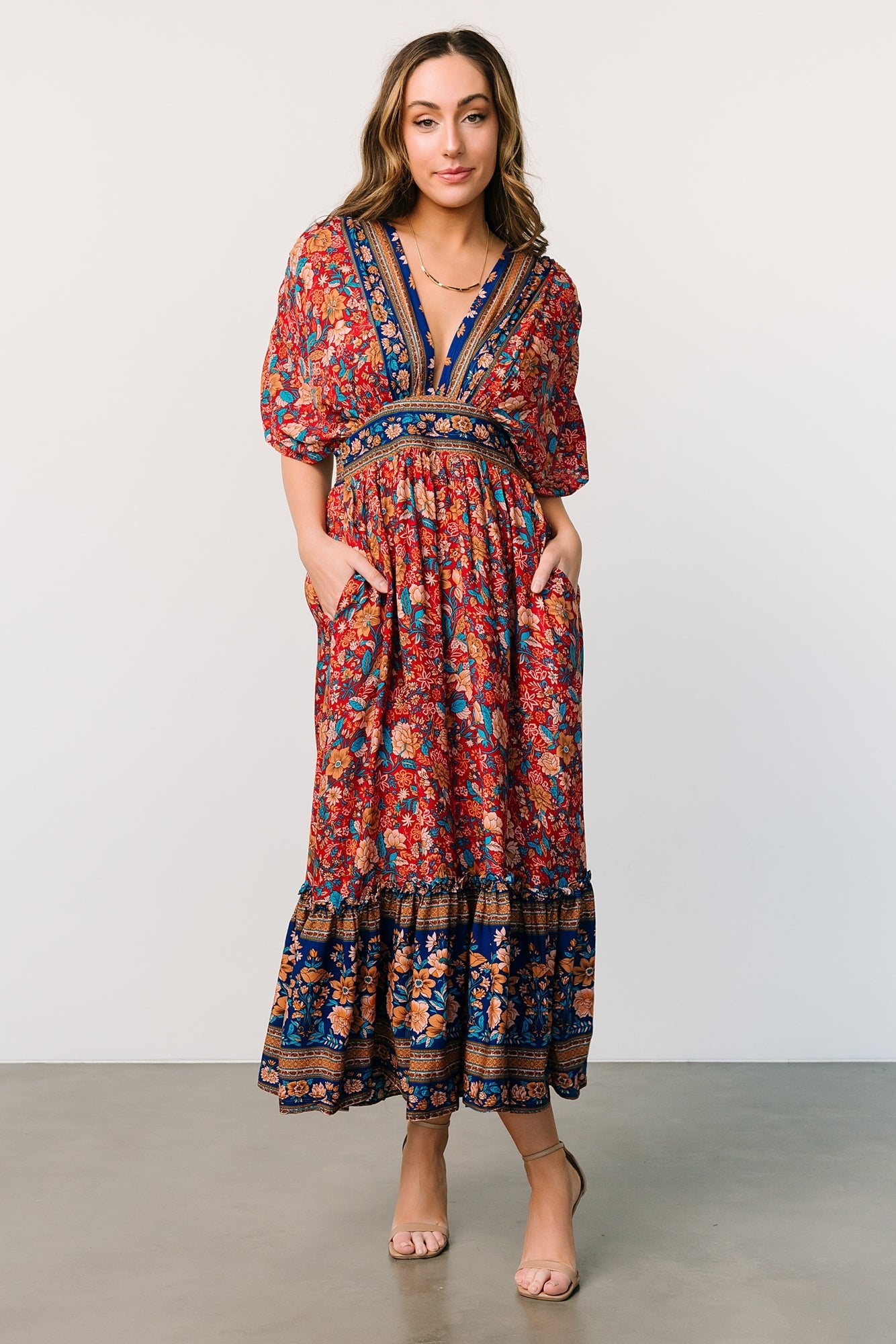 Baltic Born Leeanne Boho Floral Midi Dress with Pockets