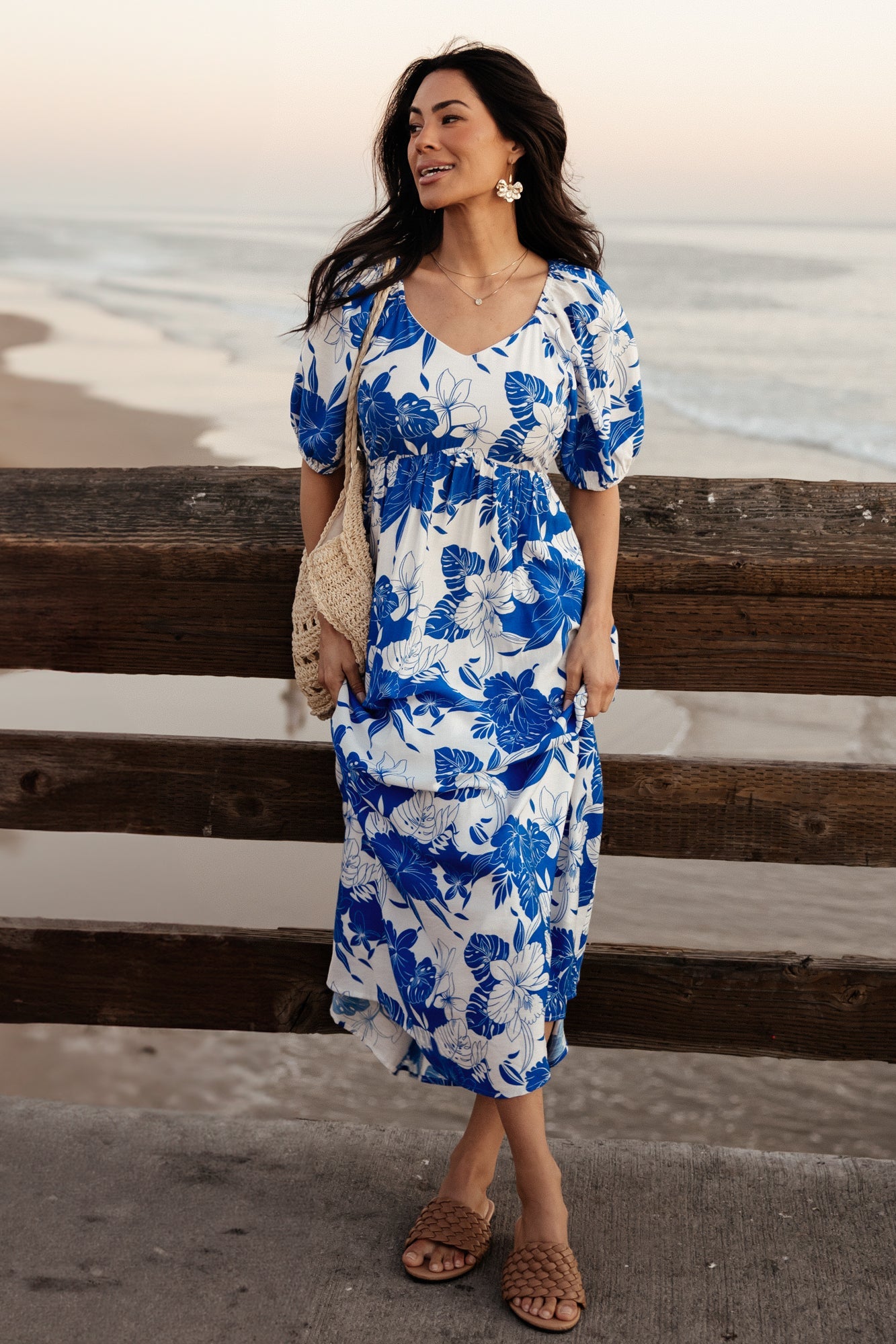 Cobalt Blue Floral Maxi Dress with Pockets - Leela by Baltic Born
