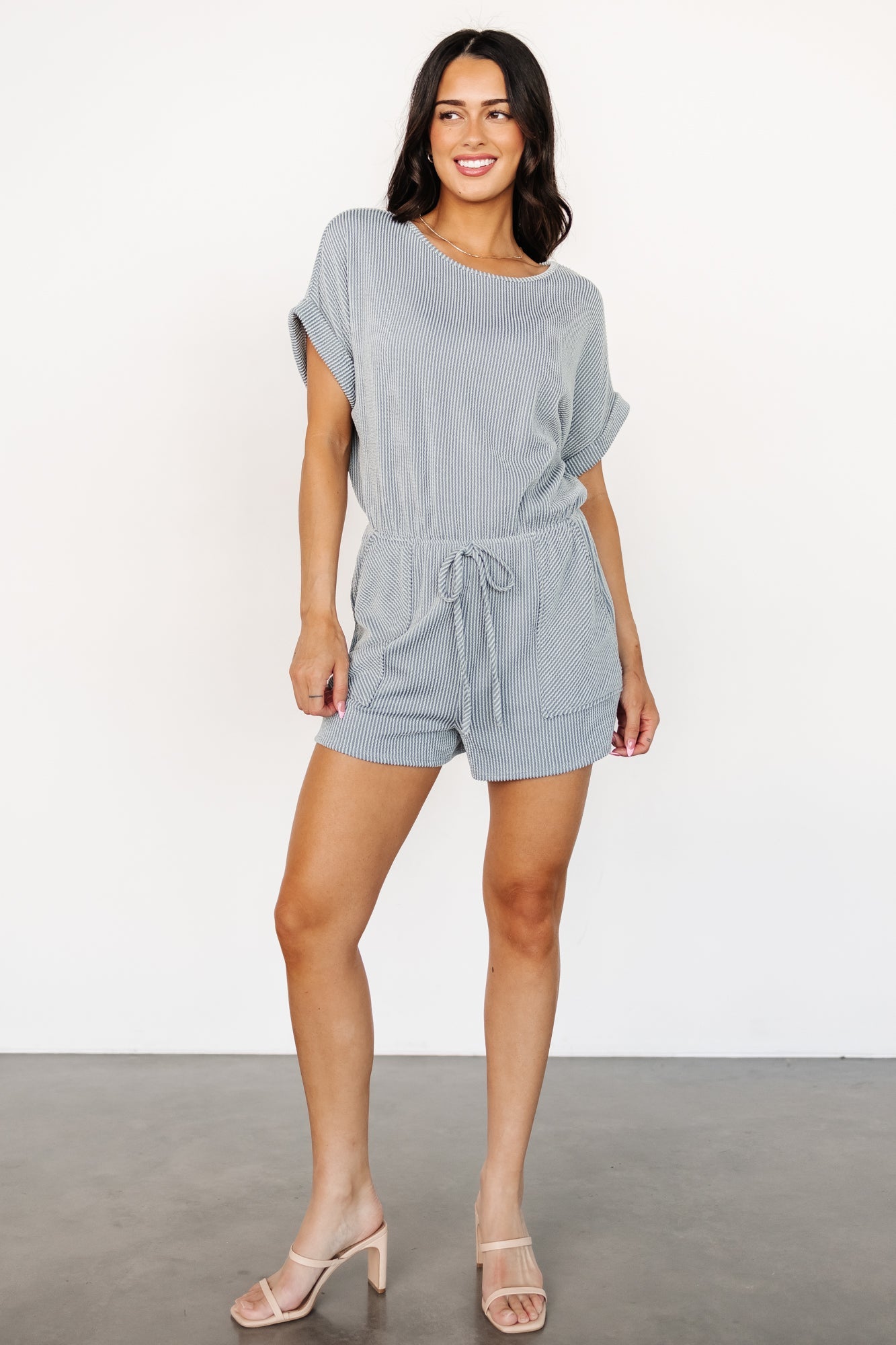 Blue Lely Romper with Pockets & Elastic Waist – Baltic Born