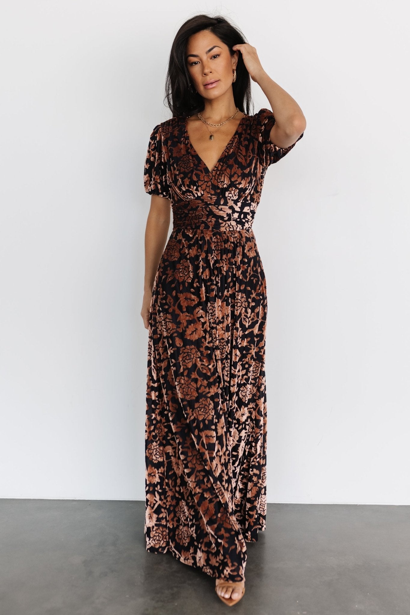 Baltic Born Black Velvet Maxi Dress with Pockets & V Neck