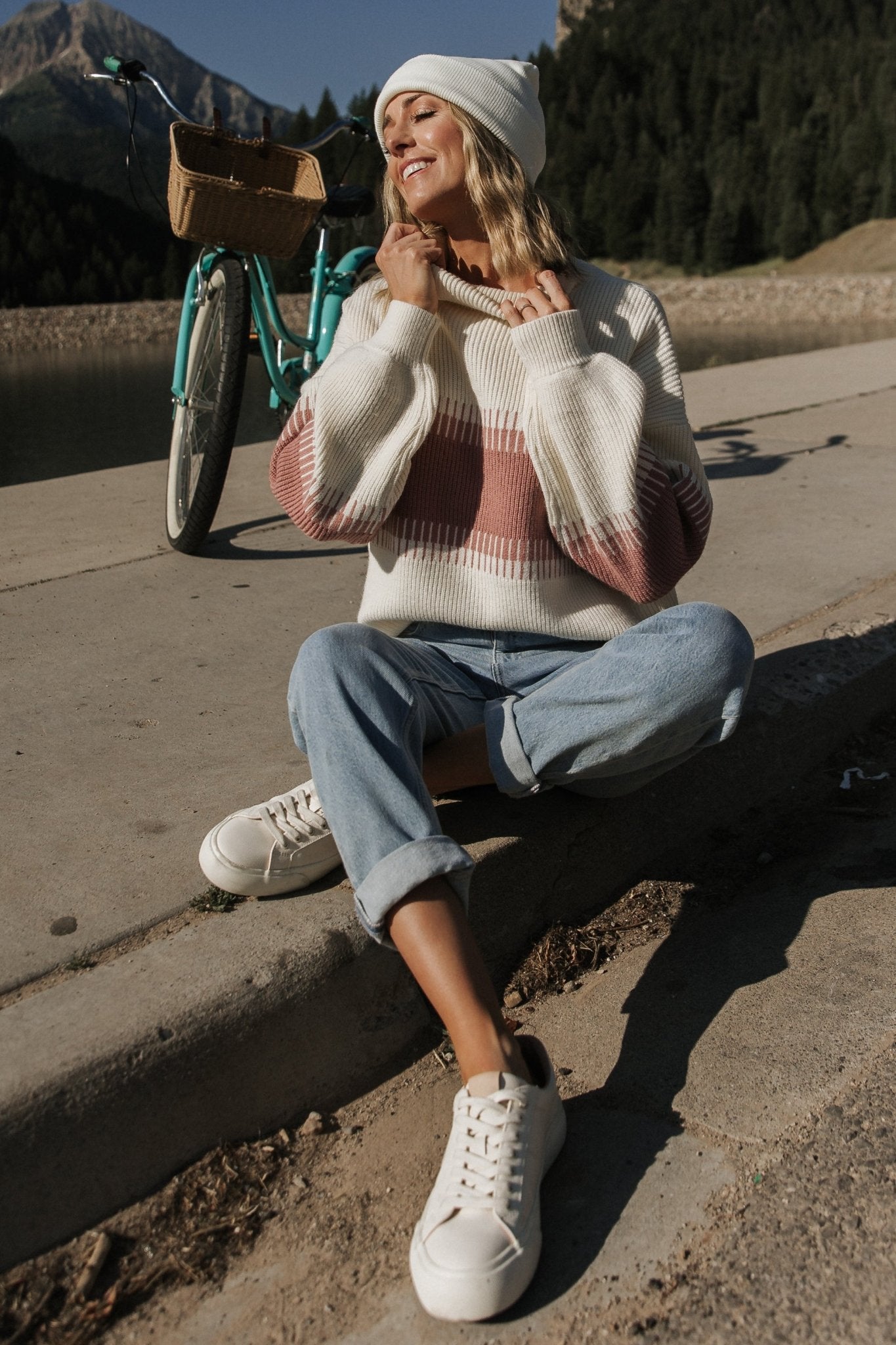 Antonov Mauve & Cream Oversized Turtle Neck Sweater