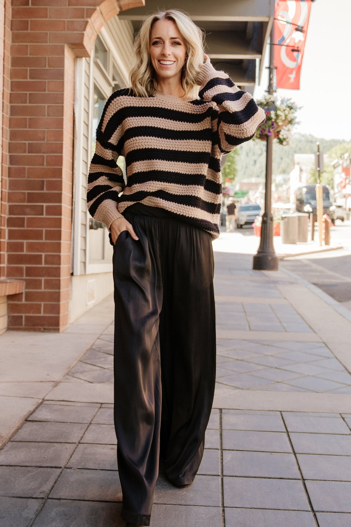 Liam Chunky Knit Sweater - Oversized Tan & Black Striped Pullover