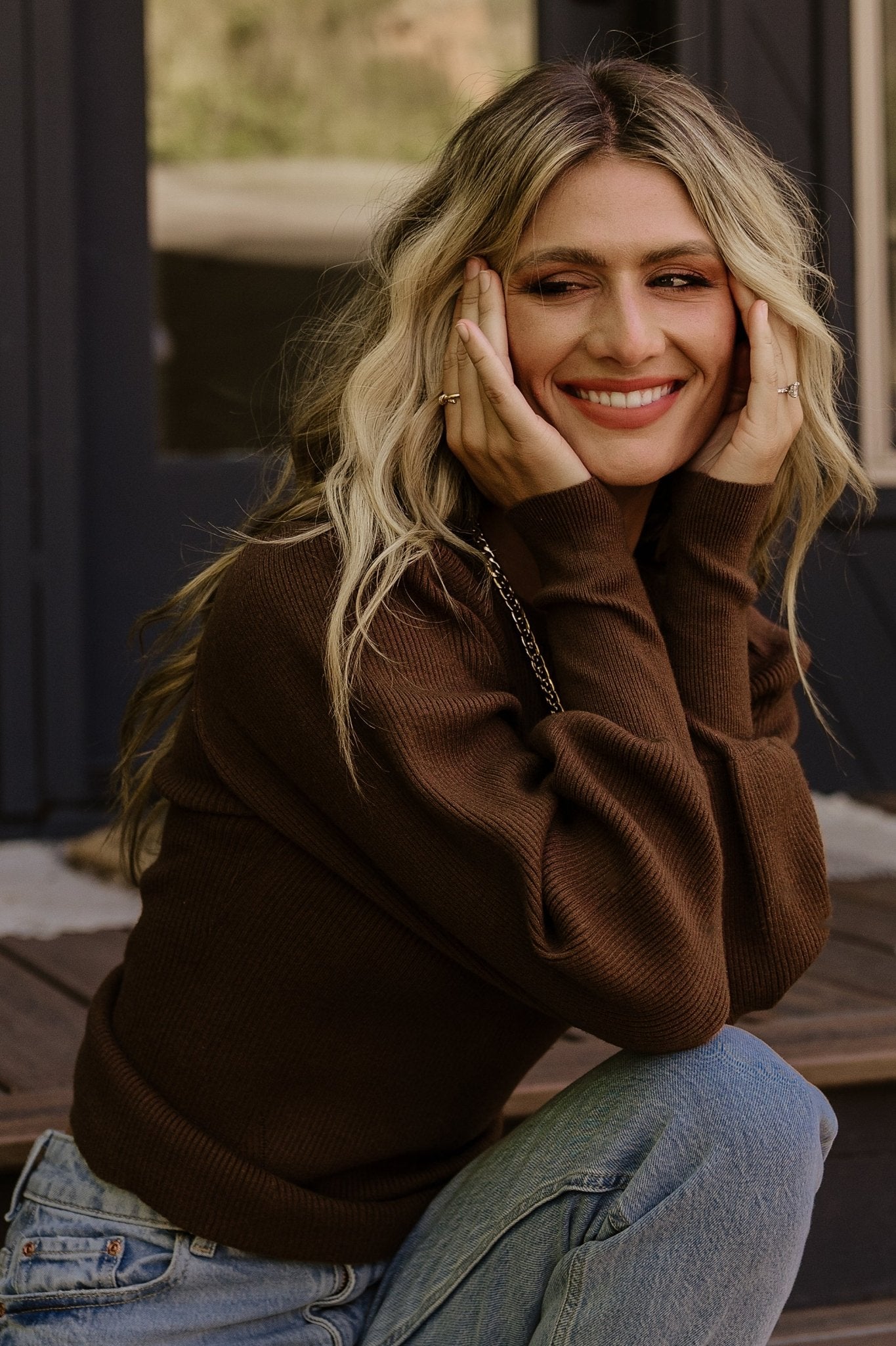 Lilou Brown Rib Knit Sweater with Long Sleeves