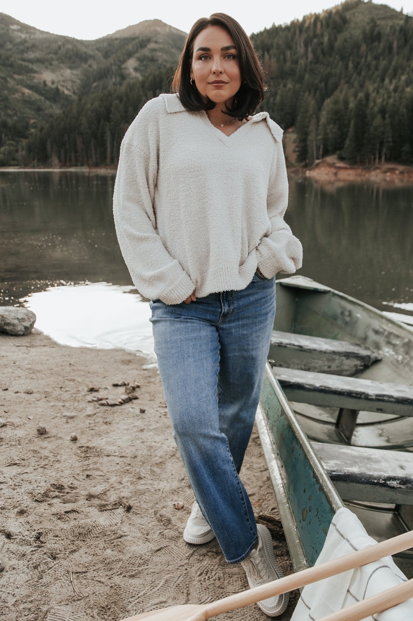 Baltic Born Lockwood Cozy Oatmeal Sweater with V-Neck