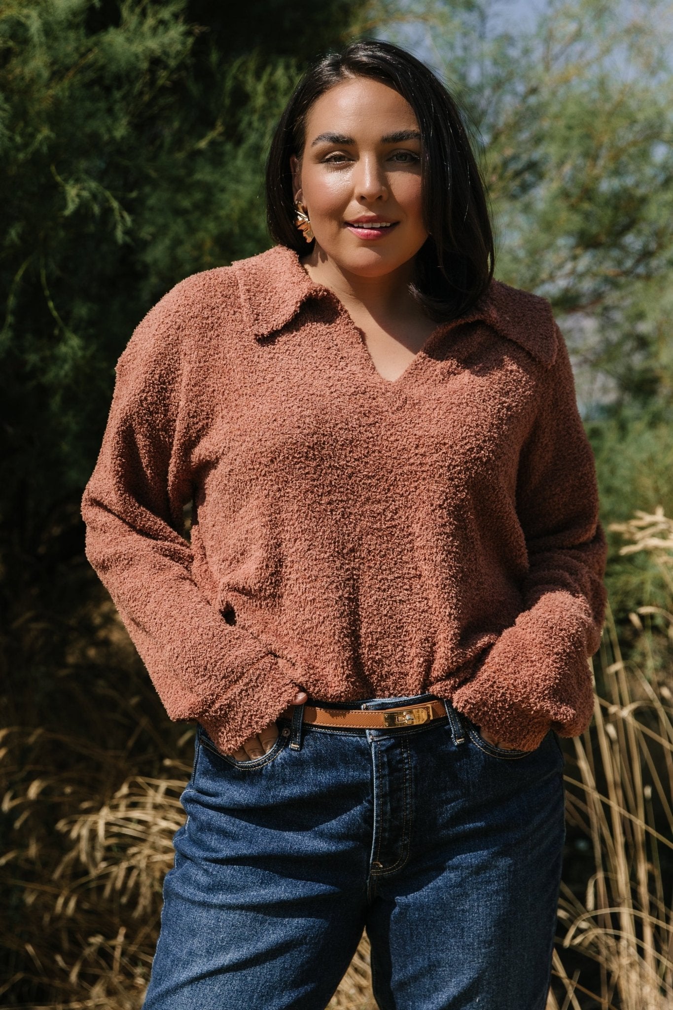 Baltic Born Lockwood Cozy V-Neck Sweater in Spice