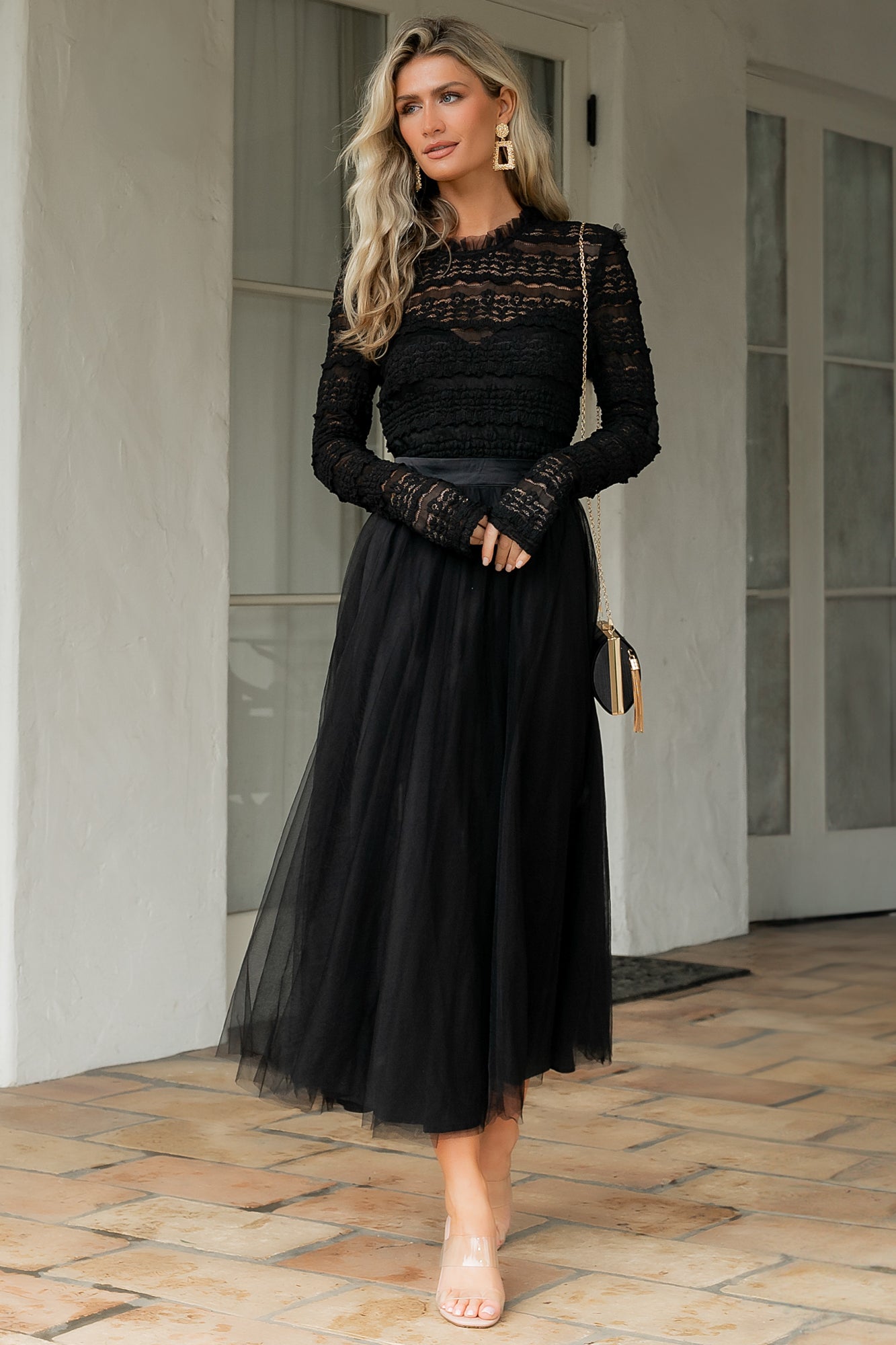 Black Tulle Midi Dress with Lace Bodice – Baltic Born