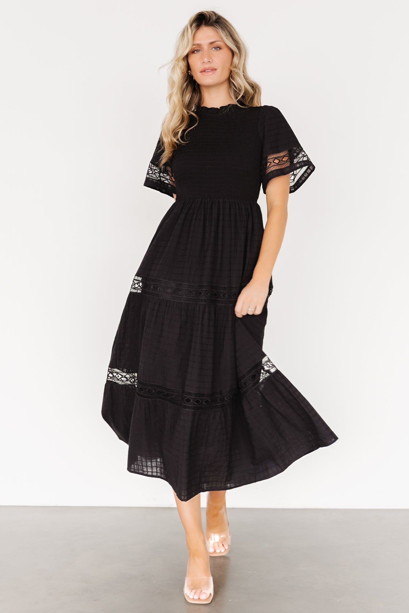 Baltic Born Black Lace Maxi Dress with Side Pockets