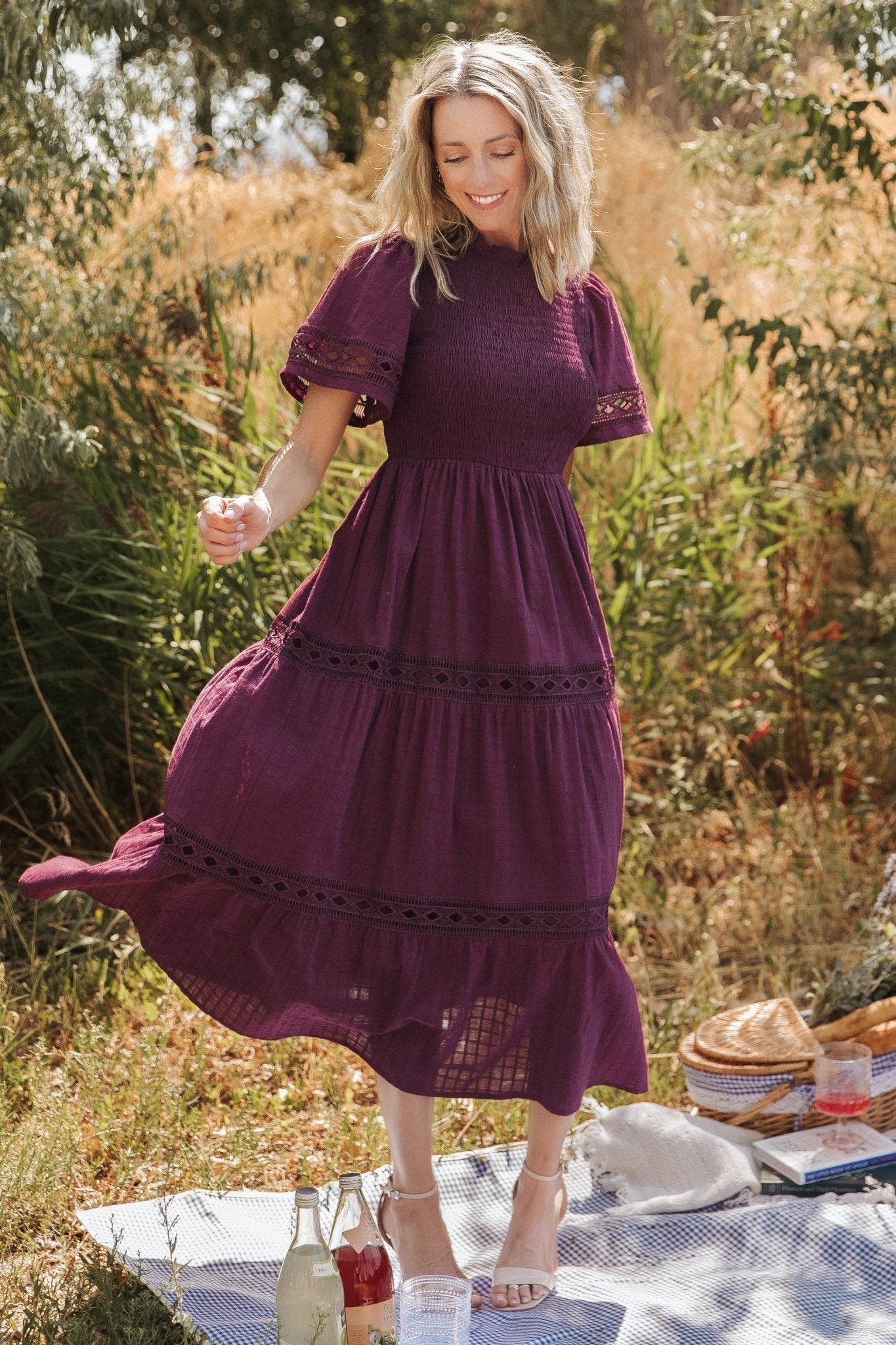 Mulberry Geo Lace Maxi Dress with Side Pockets – Baltic Born